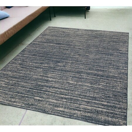Homeroots 5' X 8' Gray and Blue Striped Stain Resistant Indoor Outdoor Area Rug 531665