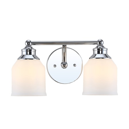 Jonathan Y Lydia 14" 2-Light Farmhouse Cottage Metal LED Vanity Light with Frosted Glass Shades, Chrome JYL7550A