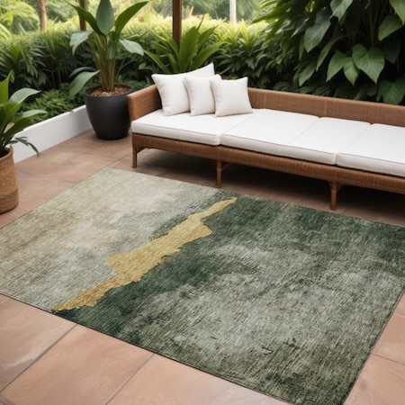 Homeroots 9' X 12' Fern Green Gold And Gray Abstract Washable Indoor Outdoor Area Rug 603009