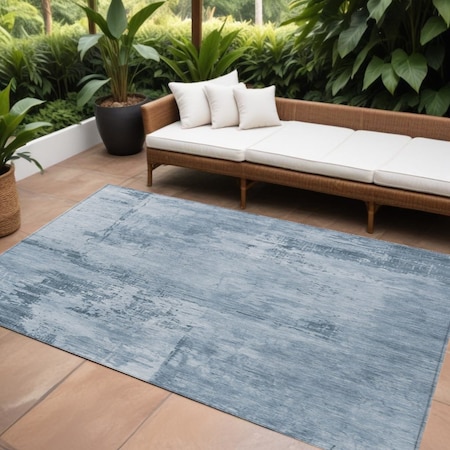 Homeroots 8' X 10' Denim Blue And Silver Abstract Washable Indoor Outdoor Area Rug 602698