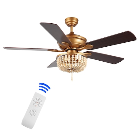 Jonathan Y Erin 52" 3-Light Rustic Farmhouse Iron/Wood Bead Mobile-App/Remote-Controlled LED Ceiling Fan, Antiqu JYL9618A
