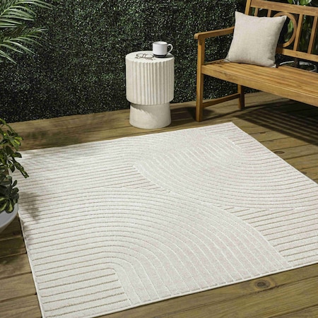 Jonathan Y Hallie High-Low Minimalist Curve Geometric Ivory/Cream 5 ft Square Indoor/Outdoor Area Rug SCN100B-5SQ