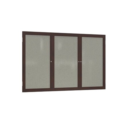 Ghent 3 Door Enclosed Fabric Bulletin Board, Walnut Wood Frame, 4'H x 6'W, Taupe PN34872F-96
