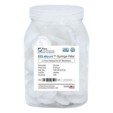 Foxx Life Sciences Syringe Filters, PK100 74C-2216-FLS