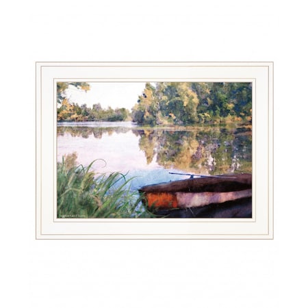 Homeroots Rowboat Pond Landscape 2 White Framed Print Wall Art 407563