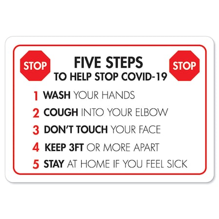 Signmission Five Steps To Help Stop COVID-19, 5'' X 3.5'' Set of 10, Decal, 10PK OS-NS-D-35-25591-10PK
