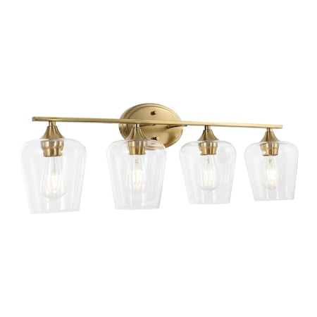 Jonathan Y Jayne 32" 4-Light Iron/Glass Cottage Rustic LED Vanity Light, Brass Gold JYL7548B
