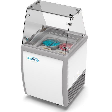 Koolmore 26 in. 4 Tub Ice Cream Dipping Cabinet Display Freezer with Sliding Glass Door and Sneeze Guard,  KM-ICD-26SD-FG