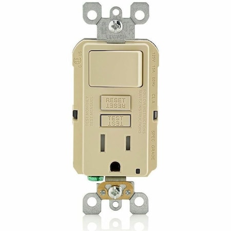 Leviton Self-Test GFCI Receptacle, Combination with Switch 15 Amp, 125 Volt, 5-15R NEMA GFSW1-I