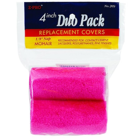 Duo-Pack 4in x 1/8in Nap Premier Z-Pro Trim Roller Cover, Mohair 209
