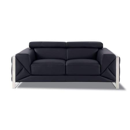 Homeroots 72in Black and Silver Italian Leather Loveseat 720582