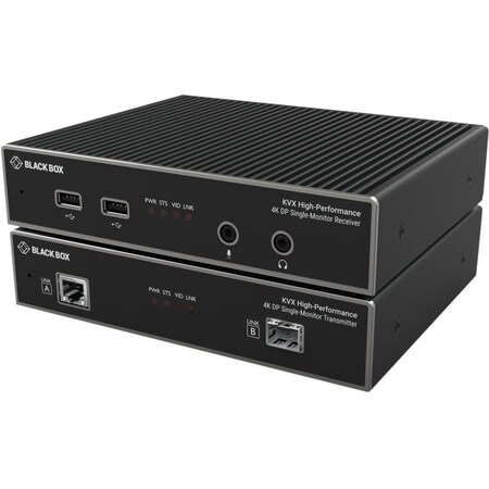 Black Box BLACK BOX KVM EXTENDER OVER CATX/FIBER - SINGLE-MONITOR, 4K DISPLAYPORT, USB 2.0 HUB, SERI KVXHP-100