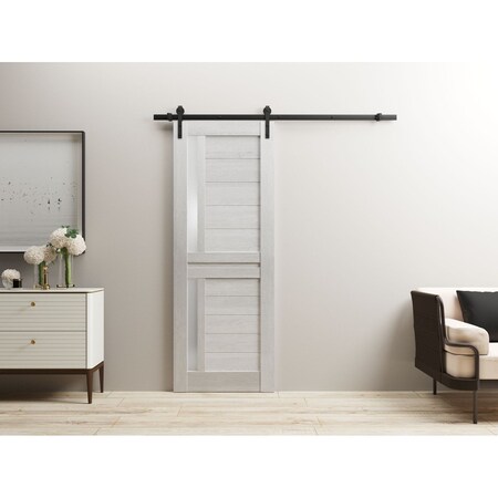Sartodoors Sturdy Barn Door 18 x 80in, Light Grey Oak W/ Frosted Glass, 6.6FT Rail Hangers Heavy Hardware Set VEREGIO7288BD-B-OAK-18
