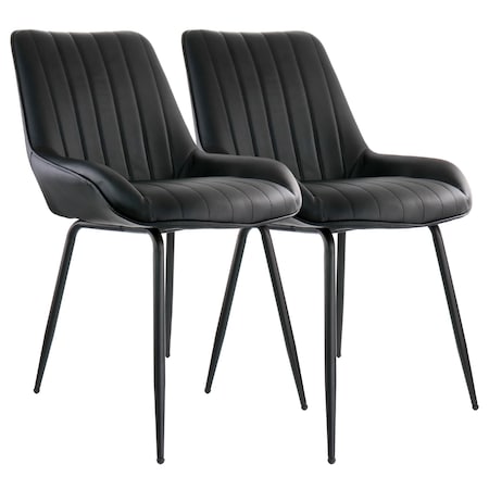 Elama 2 Piece Faux Leather Tufted Chair in Black with Black Metal Legs ELM-2602-BLK