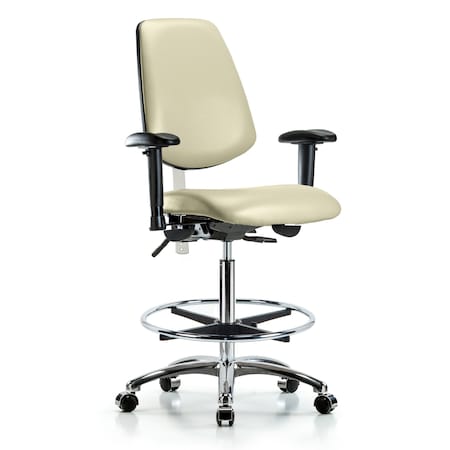 Blue Ridge Ergonomics Clean Room Chair Vin Hi Ben Chair, Med, Bk, Wht, CL100, Adjustable Arms, 26" to 35-1/2" Height, Vinyl BR-NCR-VHBCH-MB-CR-T0-A1-CF-CC-8501