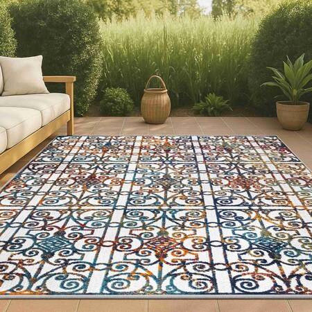Jonathan Y Cetara Ornate Trellis Cream/Blue/Orange 3 ft. x 5 ft. Indoor/Outdoor Area Rug AMC111A-3