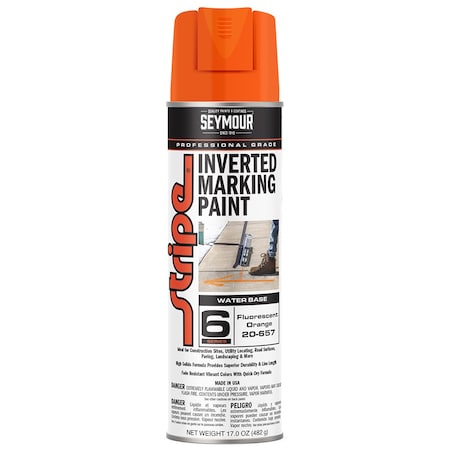 Seymour Of Sycamore 6-Series Water-Based Inverted Ground Marking Spray Paint, 17o, Fluorescent Orange Stripe 20-657
