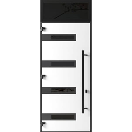 Vdomdoors Front Exterior Prehung Steel Door Ronex0131 Grey 96 Transom Window Sidelite Entry Metal Modern RONEX0131EXD-GRE-W36xH96+16-RH-I