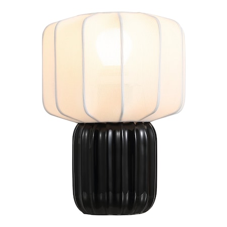 Jonathan Y Leola 10 in. Modern Contemporary Ceramic Fluted Mini w/Ribbed Cocoon Pumpkin Shade LED Table Lamp, Bl JYL4202C