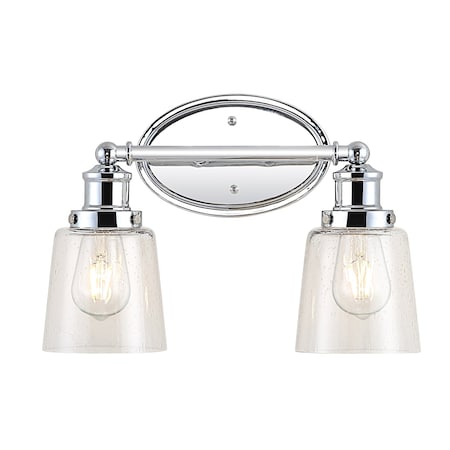 Jonathan Y Beverly 15" 2-Light Iron/Seeded Glass Classic Cottage LED Vanity Light, Chrome JYL7531A