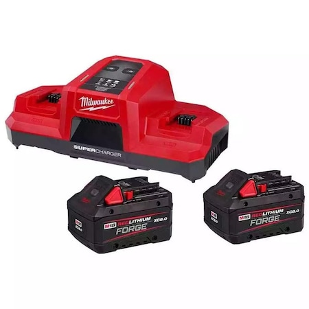 Milwaukee Tool M18 Dual Bay Simultaneous Super Charger with Forge 8 Ah XC8.0 Battery Bundle, 2PK 48-11-1881+48-59-1815