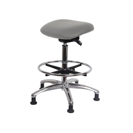 Blue Ridge Ergonomics CL100CleanRoom Sit-Stand-Standing Ht with Chrome Foot Ring Stat Glides in Dove Trailblazer Vinyl CLR-VSTSS-CR-CF-RG-8567