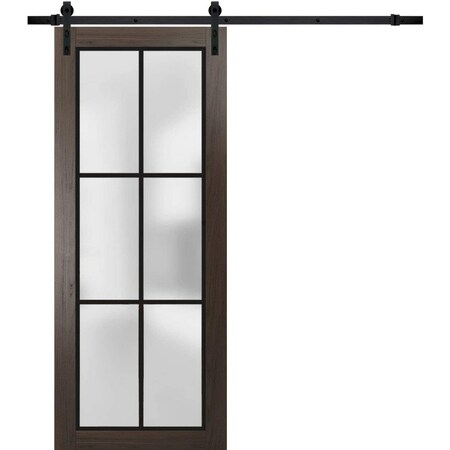Sartodoors Sturdy Barn Door Frosted Tempered Glass Planum 2122 Black 36x96 Solid Core Modern Interior PLANUM2122BD-B-CA-36 x 96