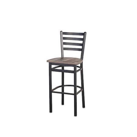 Bfm Seating Lima Ladder Back Barstool - Farm House Relic Seat - Steel Frame - Sand Black Finish 2160BFHR-SB