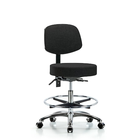Blue Ridge Ergonomics Bench Stool, Med, Fab, Bk Chrm, CF, CastBlk BR-FMBST-CR-T0-CF-CC-F42