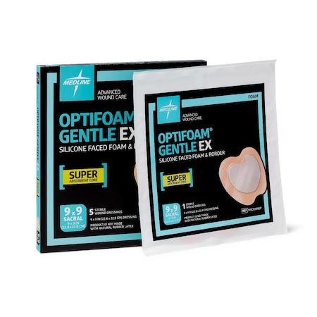 Medline Optifoam Gentle EX Sacrum Foam Dressing in Educational Packaging, 9in x 9in, 25PK MSCEX99EP
