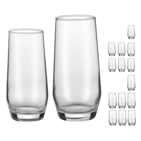 Vevor 16 PCS Drinking Glasses Set 18.26 Oz 11.5 Oz Highball Cocktail Glassware, 16PK 3614/3615