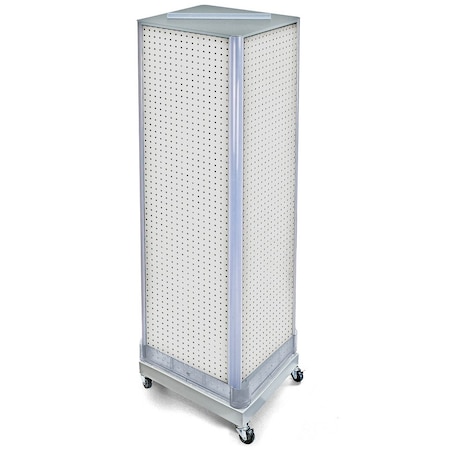 Azar Displays Four-Sided Pegboard Tower Floor Display, Rotating Wheeled Base, 16 in W x 67 in H, White 700407-WHT