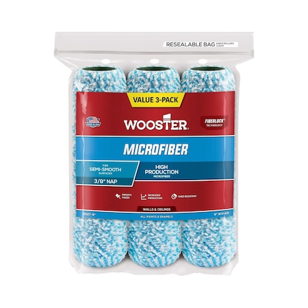 Wooster Wooster Microfiber 9 in. W X 3/8 in. Paint Roller Cover 3 pk R527-9