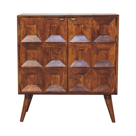 Homeroots 32in Chestnut Solid Wood Textured Door Accent Cabinet With Two Doors 654275