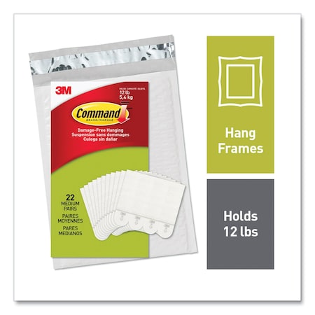 Command Picture Hanging Strips, Removable, Holds Up to 3 lbs per Pair, Medium, 0.63 x 2.75, White, 22PK 1720422NA