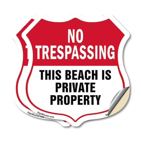 Signmission No Trespassing Shield Sign This Beach Is, 18 inch X 18 inch, Vinyl Decal, 2PK SHI-D-2PACK-18-417