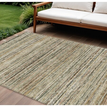 Homeroots 10' X 14' Beige Striped Washable Indoor Outdoor Area Rug 607955