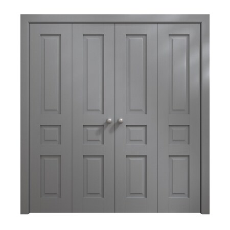 Sartodoors Sliding Closet Double Bi-fold Doors 72 x 80 inches, Ego 5012 Painted Grey Oak, Sturdy Tracks Moldi EGO5012DBF-SEK-72x80 (4* 18x80)