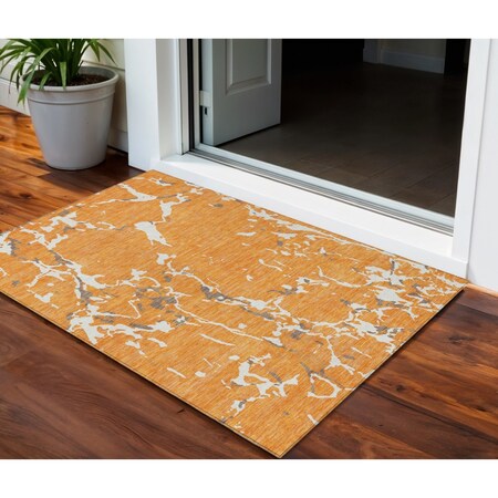 Homeroots 3' X 5' Orange Brown And Ivory Striped Washable Indoor Outdoor Area Rug 600912