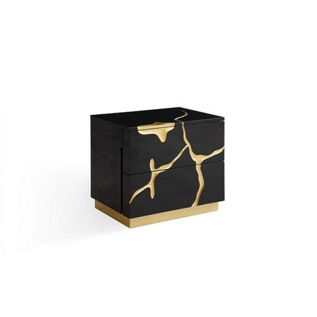 Homeroots 21" Gold And Black Wood Two Drawer Nightstand 491592