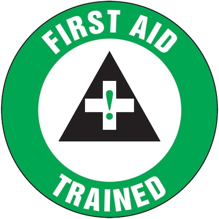 Accuform Hard Hat Sticker, 214 in Length, 214 in Width, FIRST AID TRAINED Legend, Adhesive Vinyl LHTL312
