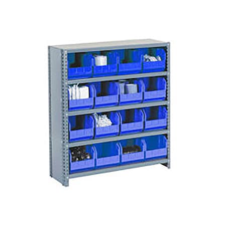 Global Industrial Steel Closed Shelving - 30 Blue Plastic Stacking Bins 11 Shelves - 36x12x73 603265BL