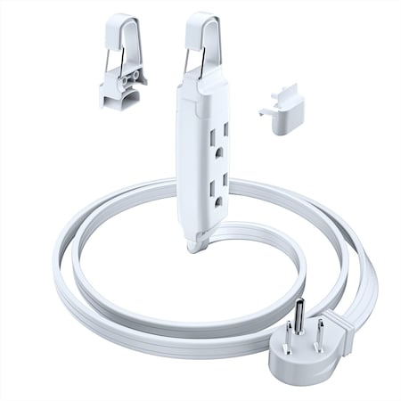 Maximm 1ft 3-Outlet 45 degrees Flat Plug Extension Cord w/ Removable Hook, UL, White/Black ADW-36X-C101-WH