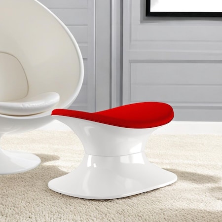 Homeroots 21" Red and White Wool And Fiberglass Contempo Footstool Ottoman 520802