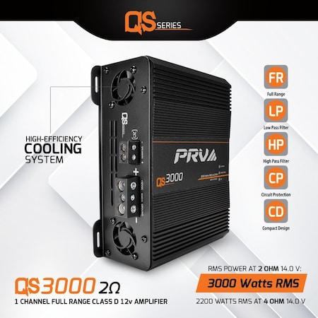 Prv Audio 1 Channel Full Range Car Audio Amplifier 3000 watts TRUE RMS certified QS3000.2
