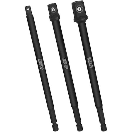 Neiko Socket Adapter Extension Set, 3-Piece, 1/4, 3/8, 1/2'' Drive, 1/4'' Hex Shank, 6'' Length 00228A