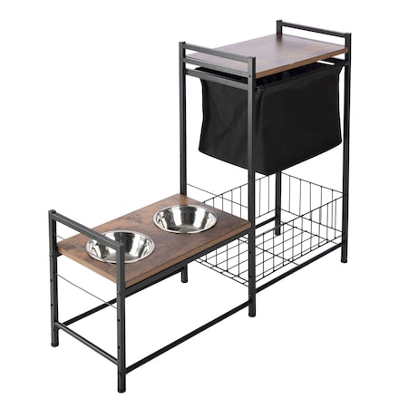 Petmaker Adjustable Raised Dog Bowl Stand Storage Basket Elevated Pet Feeding Station PET6423