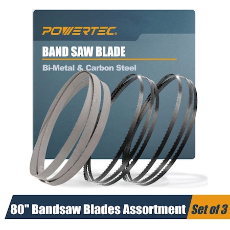 Powertec 80" Bi-Metal & Carbon Steel Band Saw Blades, Craftsman 22432, 9HT2433N  9HT23331N 12" Bandsaw 13712