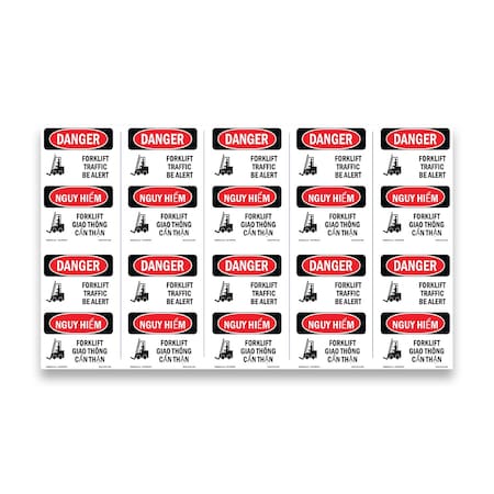 Signmission Safety Sign, OSHA Danger, 5" Height, Forklift Traffic Bilingual, 10PK OS-DS-D-35-VV-1265-10PK