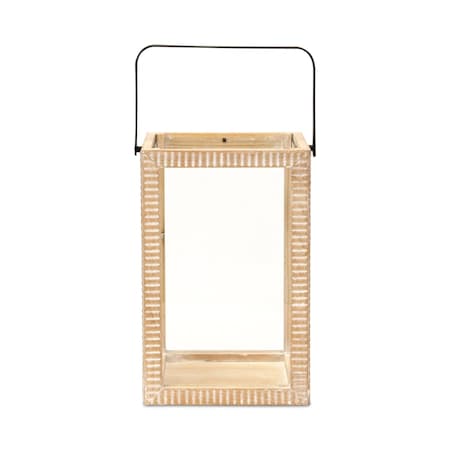 Homeroots 16" Clear And Natural Glass And Solid Wood Tabletop Lantern Candle Holder 634816